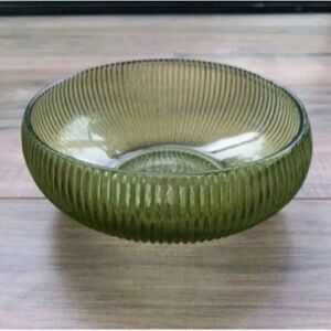 E.O. Brody Green Ribbed Art Deco Round Glass Bowl